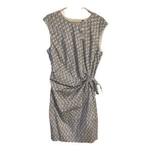 Ann Taylor Black and White Geometric Pattern Tie Front Sheath Dress